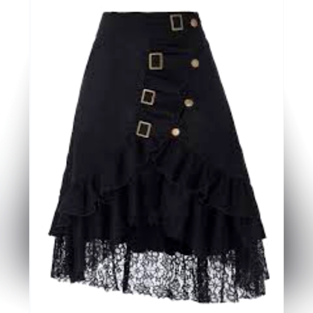 Belle Poque Retro Lace Black Tiered 2XL Skirt Punk Fairy Whimsiy Goth